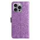 For iPhone 16 Pro Max Embossed Sunflower Leather Phone Case(Purple) - 3