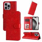 For iPhone 16 Pro Max Embossed Sunflower Leather Phone Case(Red) - 1