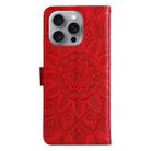 For iPhone 16 Pro Max Embossed Sunflower Leather Phone Case(Red) - 3