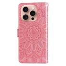 For iPhone 16 Pro Embossed Sunflower Leather Phone Case(Pink) - 3