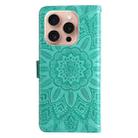 For iPhone 16 Pro Embossed Sunflower Leather Phone Case(Green) - 3