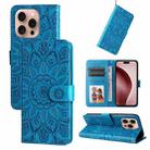 For iPhone 16 Pro Embossed Sunflower Leather Phone Case(Blue) - 1