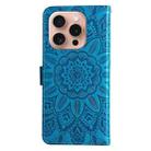 For iPhone 16 Pro Embossed Sunflower Leather Phone Case(Blue) - 3