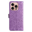 For iPhone 16 Pro Embossed Sunflower Leather Phone Case(Purple) - 3