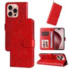 For iPhone 16 Pro Embossed Sunflower Leather Phone Case(Red) - 1