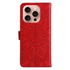 For iPhone 16 Pro Embossed Sunflower Leather Phone Case(Red) - 3