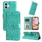 For iPhone 16 Plus Embossed Sunflower Leather Phone Case(Green) - 1