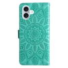 For iPhone 16 Plus Embossed Sunflower Leather Phone Case(Green) - 3