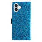 For iPhone 16 Plus Embossed Sunflower Leather Phone Case(Blue) - 3