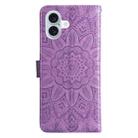 For iPhone 16 Plus Embossed Sunflower Leather Phone Case(Purple) - 3