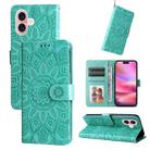 For iPhone 16 Embossed Sunflower Leather Phone Case(Green) - 1