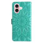 For iPhone 16 Embossed Sunflower Leather Phone Case(Green) - 3