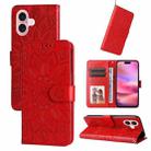 For iPhone 16 Embossed Sunflower Leather Phone Case(Red) - 1