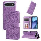 For iPhone 17 Air Embossed Sunflower Leather Phone Case(Purple) - 1