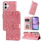 For iPhone 17 Embossed Sunflower Leather Phone Case(Pink) - 1