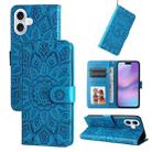 For iPhone 17 Embossed Sunflower Leather Phone Case(Blue) - 1