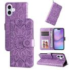 For iPhone 17 Embossed Sunflower Leather Phone Case(Purple) - 1