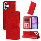 For iPhone 17 Embossed Sunflower Leather Phone Case(Red) - 1