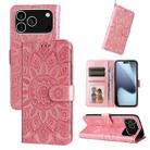 For iPhone 17 Pro Embossed Sunflower Leather Phone Case(Pink) - 1