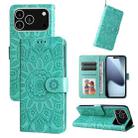 For iPhone 17 Pro Embossed Sunflower Leather Phone Case(Green) - 1