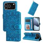 For iPhone 17 Pro Embossed Sunflower Leather Phone Case(Blue) - 1