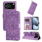 For iPhone 17 Pro Embossed Sunflower Leather Phone Case(Purple) - 1