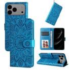 For iPhone 17 Pro Max Embossed Sunflower Leather Phone Case(Blue) - 1