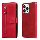 For iPhone 15 Pro Max Fashion Calf Texture Zipper Leather Phone Case(Red) - 1