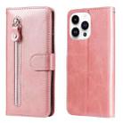 For iPhone 15 Pro Max Fashion Calf Texture Zipper Leather Phone Case(Rose Gold) - 1