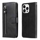 For iPhone 15 Pro Max Fashion Calf Texture Zipper Leather Phone Case(Black) - 1