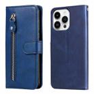 For iPhone 15 Pro Max Fashion Calf Texture Zipper Leather Phone Case(Blue) - 1