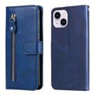 For iPhone 15 Fashion Calf Texture Zipper Leather Phone Case(Blue) - 1
