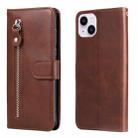 For iPhone 15 Fashion Calf Texture Zipper Leather Phone Case(Brown) - 1