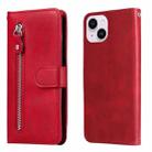 For iPhone 15 Plus Fashion Calf Texture Zipper Leather Phone Case(Red) - 1