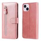 For iPhone 15 Plus Fashion Calf Texture Zipper Leather Phone Case(Rose Gold) - 1
