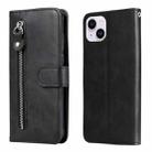 For iPhone 15 Plus Fashion Calf Texture Zipper Leather Phone Case(Black) - 1