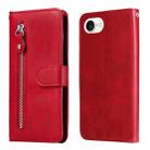 For iPhone SE 20224 Fashion Calf Texture Zipper Leather Phone Case(Red) - 1