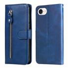 For iPhone SE 20224 Fashion Calf Texture Zipper Leather Phone Case(Blue) - 1