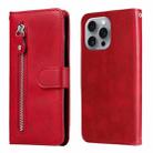 For iPhone 16 Pro Max Fashion Calf Texture Zipper Leather Phone Case(Red) - 1