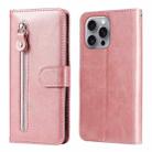 For iPhone 16 Pro Max Fashion Calf Texture Zipper Leather Phone Case(Rose Gold) - 1