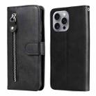 For iPhone 16 Pro Max Fashion Calf Texture Zipper Leather Phone Case(Black) - 1