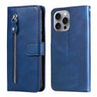 For iPhone 16 Pro Max Fashion Calf Texture Zipper Leather Phone Case(Blue) - 1