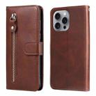 For iPhone 16 Pro Max Fashion Calf Texture Zipper Leather Phone Case(Brown) - 1