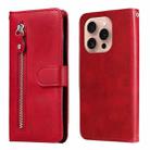 For iPhone 16 Pro Fashion Calf Texture Zipper Leather Phone Case(Red) - 1