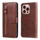 For iPhone 16 Pro Fashion Calf Texture Zipper Leather Phone Case(Brown) - 1