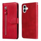 For iPhone 16 Plus Fashion Calf Texture Zipper Leather Phone Case(Red) - 1