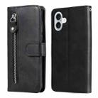 For iPhone 16 Plus Fashion Calf Texture Zipper Leather Phone Case(Black) - 1