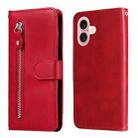 For iPhone 16 Fashion Calf Texture Zipper Leather Phone Case(Red) - 1