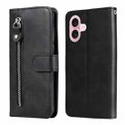 For iPhone 16 Fashion Calf Texture Zipper Leather Phone Case(Black) - 1