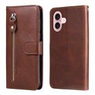 For iPhone 16 Fashion Calf Texture Zipper Leather Phone Case(Brown) - 1